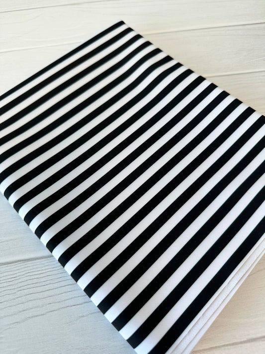 Black and White Stripe (1/4” stripes) lux binded poly/nylon from the November Box! (Fat Half Cut)